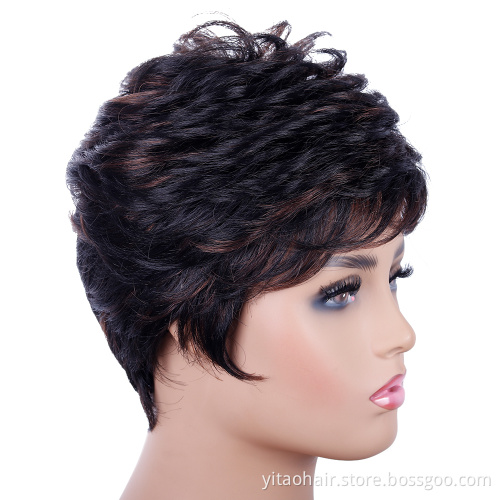 Wholesale Pixie Cut Short black Brown Synthetic Wigs For women Very Short Pixie Cut Synthetic Black Natural Color Hair Wig